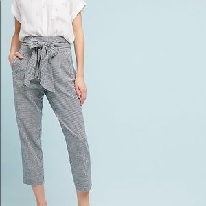 Anthropology tie-waist gingham trousers